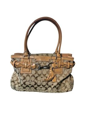 Coach Y2K Signature Canvas Satchel Tan Leather Hampton Purse Braided Trim Bag